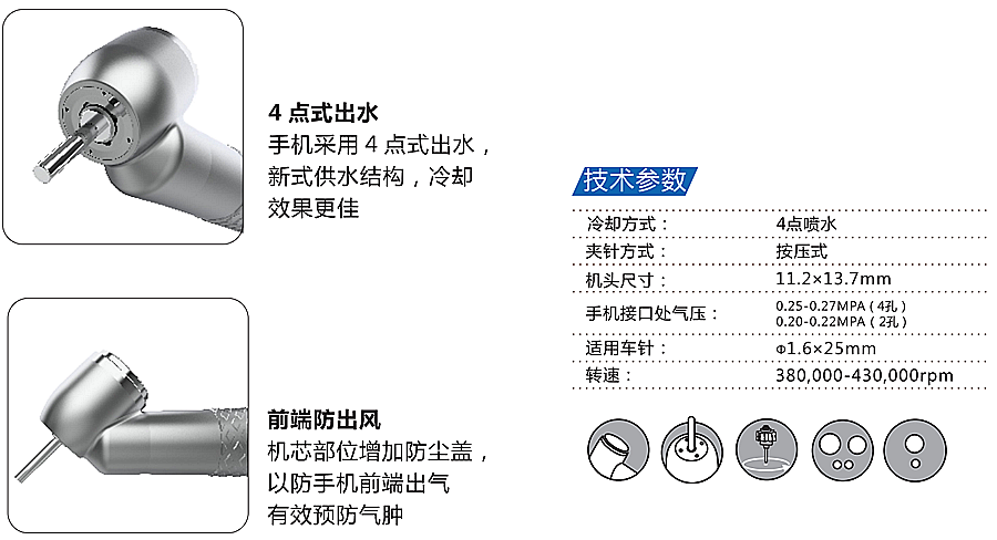 四点喷水气动阻生齿手机